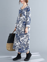 Women Retro Print Loose Dress